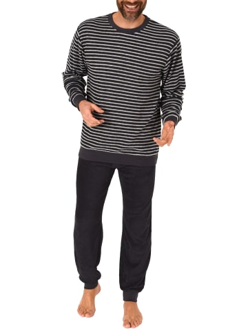 NORMANN Frottee Schlafanzug lang Pyjama RingelMuster - 82347 in dunkelgrau