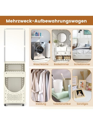 COSTWAY 3-stufig Kleiderstangen schmal mit Wäschekorbwagen in Beige