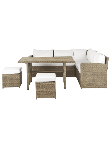 Beliani Lounge Set BARDI in Weiß/Braun - (W) 198 x (H) 89 x (L) 160 cm