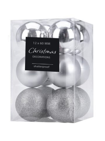 Home&Styling Collection Weihnachtskugel-Set, 12-teilig in Silbern, (B) 11,8 x (H) 17,7 x (L) 11,8 cm