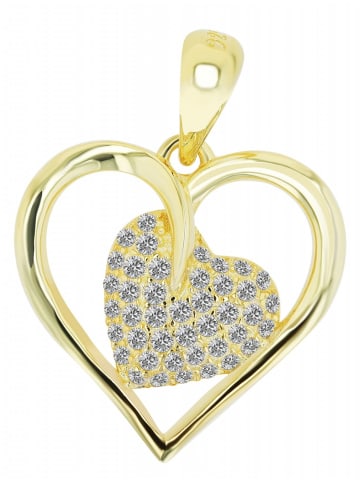 Adeliás Damen Anhänger Herz aus 925 Silber mit Zirkonia in gold