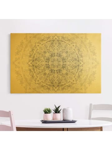 WALLART Leinwandbild Gold - Mandala Aquarell Ornament Muster in Schwarz-Weiß