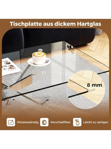 COSTWAY Couchtisch aus gehärtetem Glas 120 x 60 x 45,5 cm in Silber