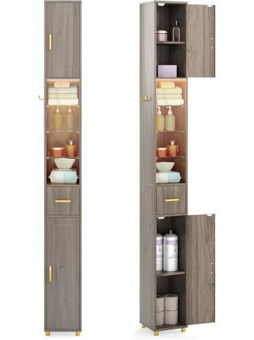COSTWAY Badezimmerschrank mit Beleuchtung 20 x 20 x 181cm in Grau