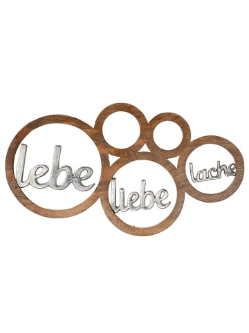 GILDE Wandobjekt "Lebe, Liebe, Lache" in Braun/ Silber -  H. 30 cm - B. 55 cm