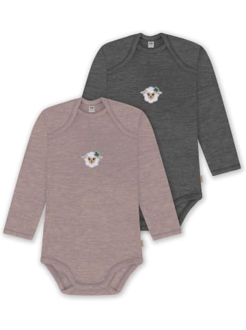 Normani Outdoor Sports 2er Pack Baby Merino Body Langarm Auckland in Rosa/Anthrazit