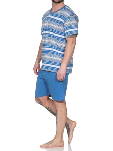 NORMANN Kurzarm Schlafanzug Shorty Pyjama Übergrößen in blau1