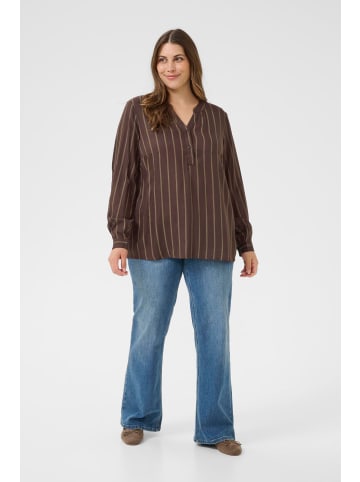 KAFFE curve Langarm-Bluse KCsida Regular fit in Black Coffee / Morel Stripe