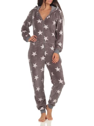 NORMANN Schlafanzug Eteiler Jumpsuit Overall Sterne - 51299 in grau