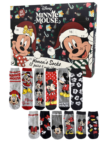 MINNIE MOUSE Disney Minnie Mouse Socken Adventskalender 12 Paar kurz und lang in Mehrfarbig
