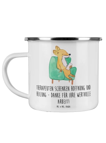 Mr. & Mrs. Panda Camping Emaille Tasse Therapeut Dankeschön mit ... in Weiß