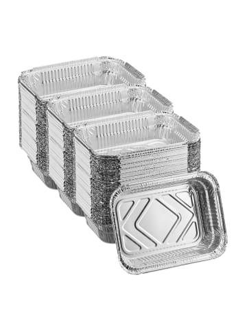 relaxdays 150 x Aluschalen in Silber - (B)18,5 x (H)4,5 x (T)13 cm