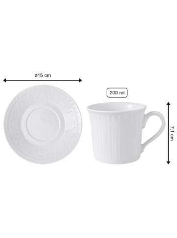 Villeroy & Boch 6er Set Kaffeetassen mit Untertassen Cellini 200 ml weiß in weiß