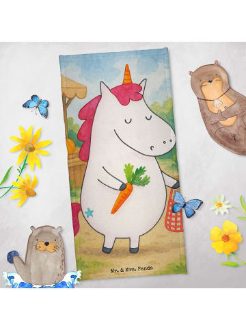 Mr. & Mrs. Panda Strandtuch Einhorn Vegan Design ohne Spruch in Weiß