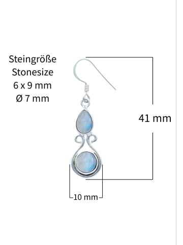 mantraroma 925er Silber - Ohrringe (L) 10 x (B) 41 mm mit Mondstein