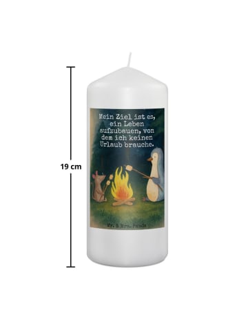 Mr. & Mrs. Panda Adventskerze Pinguin Lagerfeuer Design mit Spruch in Weiß