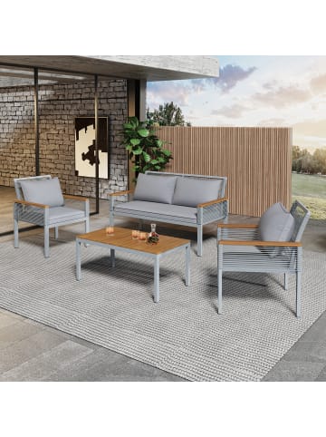 ABRIHOME Gartenlounge-Set in Grau mit Akazienholz-Tisch für 4 Personen