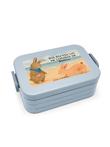 Mr. & Mrs. Panda Essensbox Hasen Muschel Design mit Spruch in Blau Pastell