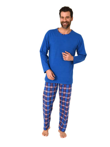 NORMANN Schlafanzug Pyjama langarm Mix & Match karierter Jersey Hose - 61011 in blau