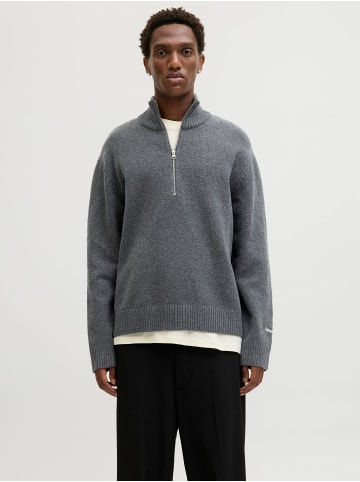 Jack & Jones Sweatshirt mit halbem Reißverschluss in Dark Grey Melange