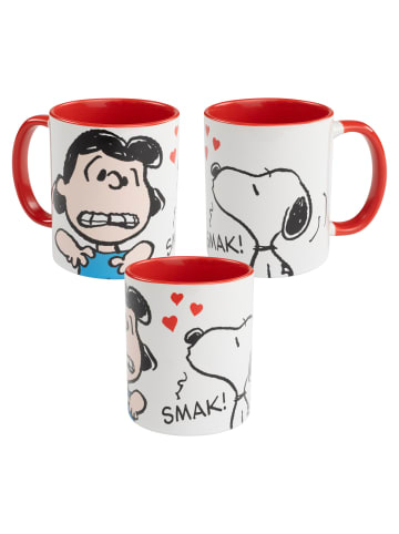 Snoopy The Peanuts Snoopy Tasse Smak Lucy Kaffeetasse Becher 320 ml in rot/weiß