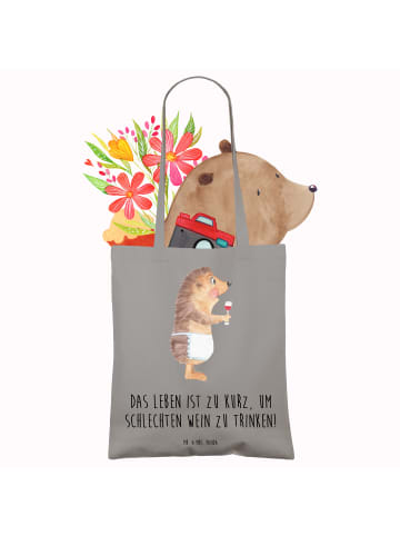 Mr. & Mrs. Panda Baumwolltasche Igel Wein mit Spruch in Light Grey