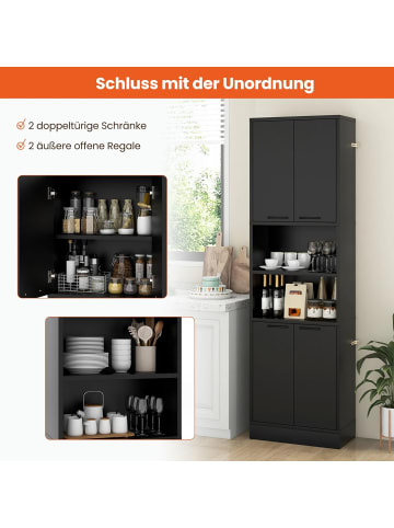 COSTWAY 190 cm hoher Küchenschrank Vorratsschrank in Schwarz