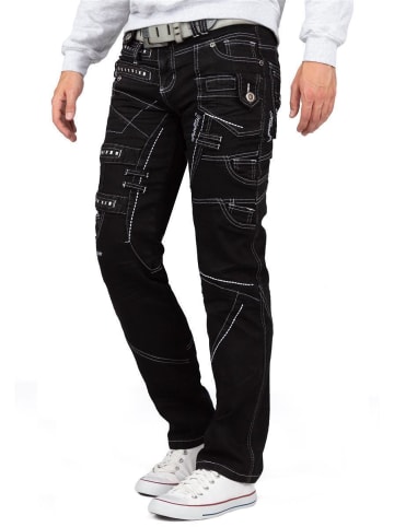 KOSMO LUPO Herren Regular Fit Jeans Stonewashed in Black
