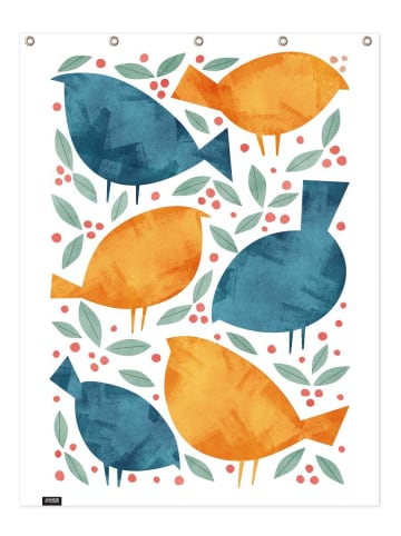 Juniqe Duschvorhang "Birds" in Blau & Orange