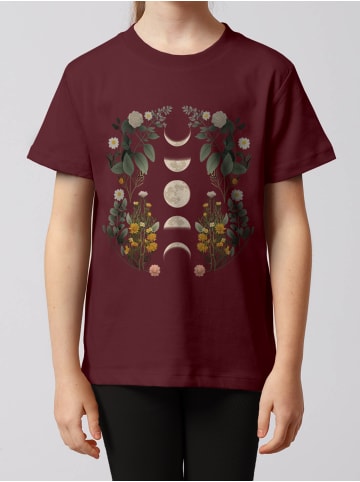 wat? Apparel T-Shirt Moonphases & Flowers in Weinrot