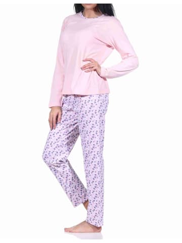 NORMANN langarm Schlafanzug Pyjama allover bedrucker Hose - 70610 in rosa