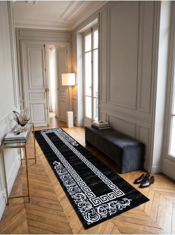 KADIMA DESIGN Teppich Kurzflor Waschbar Mäander ASPEN Strapazierfähig OEKO-TEX in Schwarz