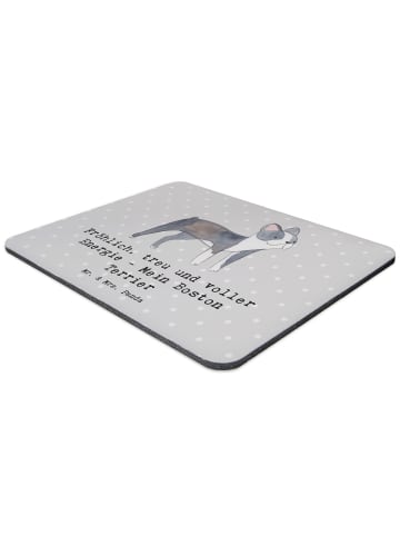 Mr. & Mrs. Panda Mauspad Boston Terrier Freude mit Spruch in Grau Pastell