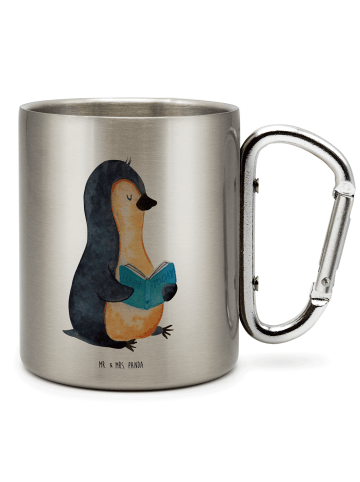 Mr. & Mrs. Panda Kaffeebecher Edelstahl Pinguin Buch ohne Spruch in Silber