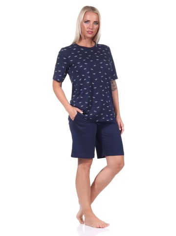 NORMANN kurzarm Schlafanzug Shorty Pyjama in marine