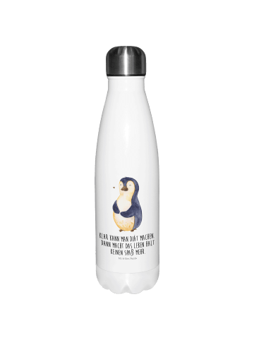 Mr. & Mrs. Panda Trinkflasche Pinguin Diät mit Spruch in Weiß