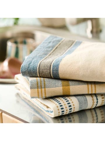 IB Laursen Geschirrtuch CELINE Weiß Gewebtes Streifen Muster in Blau und Beige