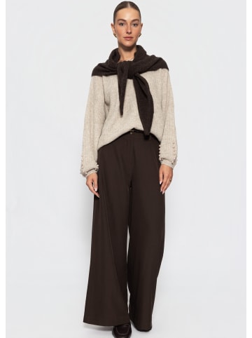 SASSYCLASSY Pullover mit Perlendetails in Beige