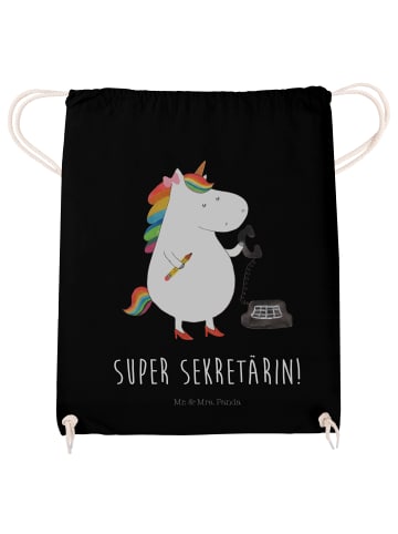 Mr. & Mrs. Panda Turnbeutel Einhorn Sekretärin mit Spruch in Schwarz