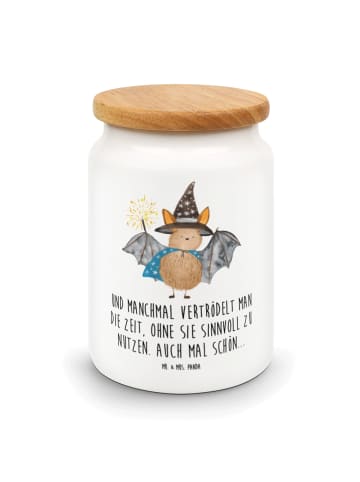 Mr. & Mrs. Panda Teedose Fledermaus Zauberer mit Spruch in Weiß