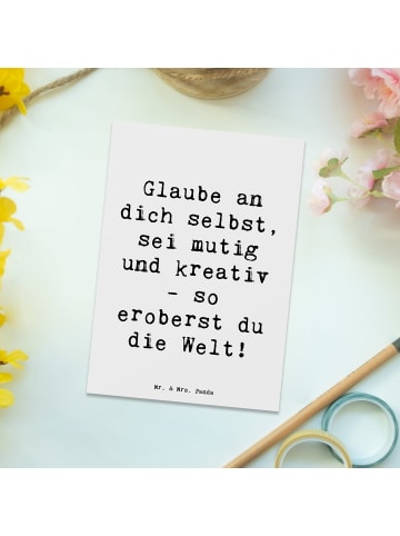 Mr. & Mrs. Panda Postkarte Spruch Die Freude an der Kreativität ... in Weiß