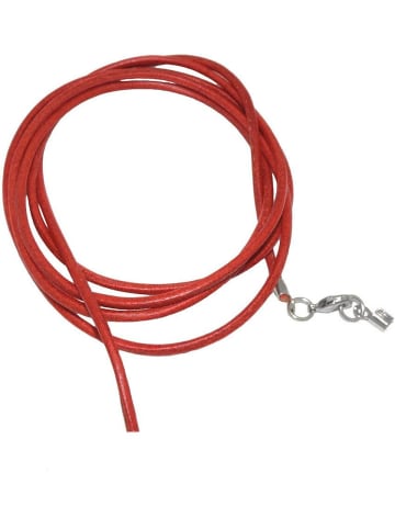 Gallay Lederband Rundschnur Rindleder 2mm rot gefärbt mit 1x Verschluss silberfarbig 1m in rot