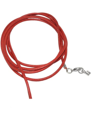 Gallay Lederband Rundschnur Rindleder 2mm rot gefärbt mit 1x Verschluss silberfarbig ca. 1m in rot