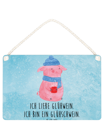 Mr. & Mrs. Panda Schild Schwein Glühwein mit Spruch in Eisblau