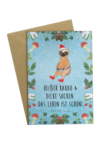 Mr. & Mrs. Panda Grußkarte Faultier Kakao mit Spruch in Eisblau
