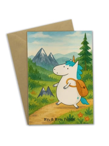 Mr. & Mrs. Panda Klappkarte Einhorn Bergsteiger Design ohne Spruch in Weiß