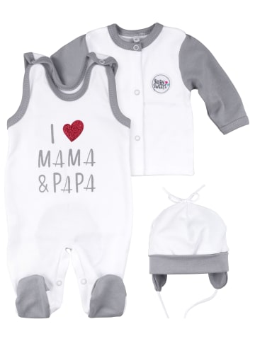 Baby Sweets 3tlg Set Strampler + Shirt + Mütze I love Mama & Papa in bunt