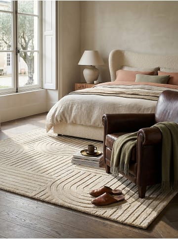 KADIMA DESIGN Wollteppich Kurzflor LEVEN Geometrisch Naturfaser Skandinavisch in Beige