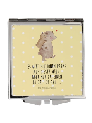Mr. & Mrs. Panda Handtaschenspiegel quadratisch Papa Bär mit Spruch in Gelb Pastell