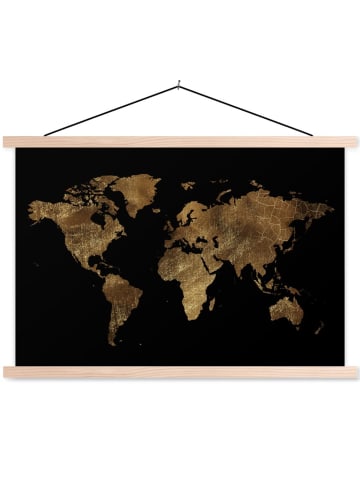 MuchoWow Poster mit Leiste Weltkarte gold schwarz (BxH)